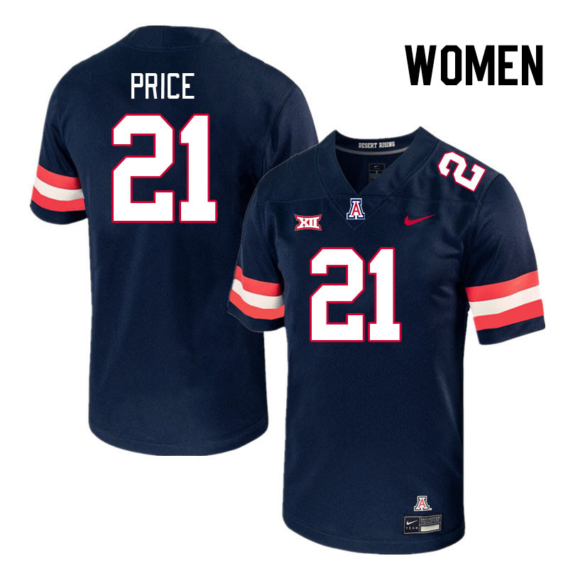 Women #21 Johno Price Arizona Wildcats Big 12 Conference College Football Jerseys Stitched-Navy